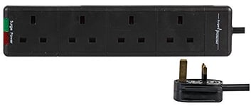 PRO ELEC PELB1814 4-Gang Surge Protected Extension Lead, Black, 2m Lead