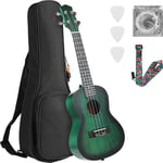 Ukulele Adulte Enfants, Ukulélé Guitare Adulte 21 Pouces, Ukulele Soprano en Bois d'acajou avec Cordes et Sac de Transport Professionnel, Ukulele Concert Guitare Acoustique Adulte, Vert