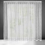 Eurofirany Amanda Rideau à Mailles avec Galon Fronceur - 1 pièce. Semi-Transparent Rideau, Draperies, Décorations d'intérieur de Fenêtre de Salon, Chambre, Cuisine, 300x270 cm, Blanc