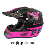 Casque Enfant Moto,Casque Moto Cross Enfant avec Design Fox Casque Cross Enfant avec Gants/Lunettes/Masque/Filet à Elastique(6 PCS) Convient pour Toutes Les Saisons (59-60CM)