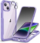 Anti Espion Coque Iphone 14 Plus, Avec Protection ?Cran Verre Tremp? Anti Espion Et Protecteur Cam?Ra, 360? Antichoc T?L?Phone Housse Double Face Case Int?Grale Etui Transparente - Violet