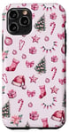 iPhone 11 Pro Pink Christmas Pattern Santa Hat Candy Cane Coquette Bows Case