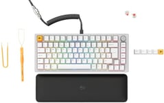 Glorious Gaming GMMK PRO 75% - Modular Mechanical Gaming Keyboard, TKL Size, 1.5kg Frame, Customisable, Fox Switches, Coiled Cable, Wrist Rest, White PBT Keycaps, RGB, English UK QWERTY Layout - White