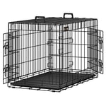 Feandrea Dog Crate, Foldbar, 92,5 cm lång, 2 dörrar, L, Svart