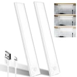 Reglette Led Cuisine Sous Meuble 39Led，24cm，6500k Lumiere Detecteur De Mouvement Interieur，1500mAh Rampe Led，Lampe Led Rechargeable USB，Lumiere Led Adaptée Placard Veilleuse Escalier Couloir （2 Pack）