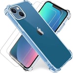 Coque Pour Iphone 13,Coque Transparente Iphone13 + Verre Trempé/Film Protection Écran 2pack,Souple Tpu Housse Etui-Shock-Absorption Case Cover Pour Iphone 13/Coqie Iphone 13 6.1 Pouces(Q457)