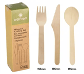 18 X wooden cutlery Set Disposable Forks Spoons Knives Eco Friendly Bio gradable