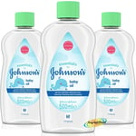 3x Johnsons Essentials Baby Massage Oil With Aloe Vera 500ml
