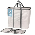 CleverMade Lot de 2 paniers à linge pliables, grand panier à linge pliable, sac à linge pour transporter toutes les poubelles de rangement pop-up XL avec poignées, crème/gris anthracite