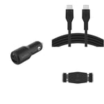 Belkin Premuim Car Bundle(42W Dual Port Fast Car Charger & USB-C to USB-C 1m charging cable & Vent Mount)