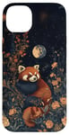 Coque pour iPhone 14 Plus Red Panda Moon Flowers Cottagecore