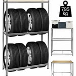 Tagère à pneus 3 niveaux max. 795kg Support pour 8 roues Stockage rangement garage 180x120x40cm Rayonnage porte-pneus