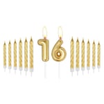 mciskin Gold Number Candles Set, Gold 16 Candles for Cake, Gold Happy Birthday Candles, Spiral Candles Cake Toppers, Gold Theme for Boys Girls Birthday Party Decorations 16th Wedding Anniversary