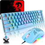 Ensemble Clavier et Souris de Jeu RVB,68 Touches Blue Switch 60% Mini Keyboard Mécanique Chroma,Mouse Légère en Nid d'abeille 6400DPI,USB Filaire,Compatible avec Windows Mac PS4 Xbox,Bleu