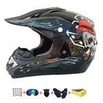 Casque Moto Cross Enfant,Casque Moto Enfant Adoptez Un Design Cool Casque Downhill pour Enfants avec Gants/Lunettes/Masque/Filet à Elastique(6 PCS) Convient pour Toutes Les Saisons (57-58CM)