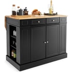 Ilot central cuisine avec tiroirs et 2 portes 120 x 61 x 92 cm desserte de cuisine avec étagère réglable étagères latéraux noir