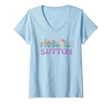 Womens Wildflower Floral Sutton First Name Mother's Day Women V-Neck T-Shirt