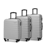 WITTCHEN Travel Suitcase Carry-On Cabin Luggage Hardshell Made of ABS with 4 Spinner Wheels Combination Lock Telescopic Handle Groove Line Set of 3 suitcases Grey