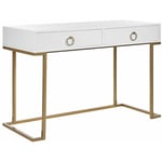 Beliani - Table Console Blanche et Dorée avec 2 Tiroirs Poignées Design Idéale comme Coiffeuse ou Bureau pour Chambre ou Salon Glamour