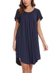 Uniexcosm Chemise de Nuit Coton Eté Chemise de Nuit Femme Manches Courtes Col Rond Robe de Nuit Femme Courte Ample Bleu Marine XL