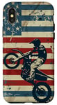 Coque pour iPhone X/XS Bleu Bohème Rayé Motocross Drapeau Américain Dirt Bike