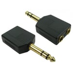 6.35mm 1/4 to 2x 6.35mm Stereo Y Splitter Adapter Dual Twin Music Headphones