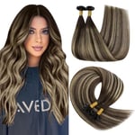 YoungSee Extension Cheveux Naturel Keratine Balayage 35 cm Extension Keratine a Chaud Balayage Brun Fonce avec Blond Cendre Extension Cheveux Kératine Extension Cheveux Keratine Naturel 50brin/50g