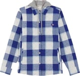 Dickies Women's Fleece Hooded Flannel Shirt Jacket, Surf Blue Campside Plaid, M