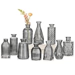 Glass Bud Vases Set of 10 Grey Glass Vase for Flowers Mini Vintage Bottle Vases for Floral Arrangements Decorative Small Vases in Bulk for Wedding Centerpieces Table Decoration Home Table Party