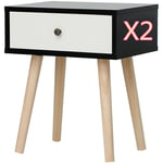 Lot de 2 Table de Chevet Scandinaves Hauteur 50 cm Meuble de Chambre avec Tiroir Coulissant - Noir + Blanc