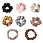 8st Kvinnor Hår Scrunchies, silkeslen lockigt hår tillbehör för kvinnor, Leopard Silk Satin Hästsvanshållare, Enfärgade elastiska tjocka band, för flickor