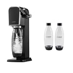SodaStream Art Sparkling Water Maker Machine- Black + 2 Pack 1L BPA Free Water Bottle for Carbonated Drinks