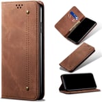 Compatible Avec Etui One Plus 8 Pro, Flip Jeans Portefeuille Housse Avec Fente Carte, Magnétique Stand+Protecteur D'écran En Verre Trempé*2-Brun