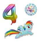 Lot de 3 Ballons en Aluminium Rainbow Dash My Little Pony - Ballons à Chiffres Arc-en-Ciel - Ballons Happy Birthday - Convient à l'air