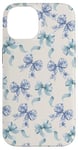 Coque pour iPhone 14 Charmant ruban en toile bleue et blanche avec nœuds en forme de fleur