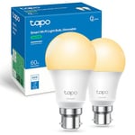 Tapo Smart Bulb, Energy Saving WiFi Smart Light Bulb, B22,8.3W, Works with Amazon Alexa and Google Home, Dimmable Soft Warm White Alexa Light Bulbs,No Hub Required -Tapo L510B (2-pack)[Energy Class F]