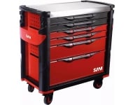 Servante extra large XL 6 tiroirs SAM OUTILLAGE rouge plateau inox - 416-AXL