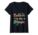 Womens Believe in the Magic – Inspirational Positive Vibes Design V-Neck T-Shirt