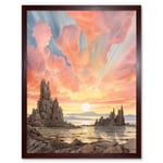 Mono Lake Atmospheric Clouds at Dawn Break Modern Watercolour Painting Art Print Framed Poster Wall Decor 12x16 inch