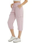 fuinloth Pantacourt Femme été Cargo Randonnée Chic Cordon Pantalon 3/4 avec Quatre Poches Rose S 36-38