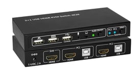 MicroConnect KVM / lyd / USB-svitsj - 2 porter