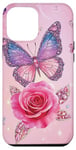 Coque pour iPhone 15 Pro Max Rose et papillon mignon sur fond rose