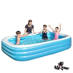 HOUSHIYU-521 Family Inflatable Pool, Swim Center Full-Sized Blow Up Paddling Pool with Electric Pump, Lounge Pool for Kids, Adults, Outdoor, Garden, Backyard, 305x183x56cm