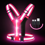 LED-reflexväst, USB-laddningsbar, justerbar midja/axel - Pink