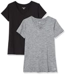 Amazon Essentials Women's Tech Stretch Short-Sleeved V-Neck T-Shirt (Available in Plus Sizes), Pack of 2, Black/Dark Grey Space Dye, L