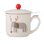 Bloomingville Valentin - Tasse avec couvercle et infuseur à thé - Rouge - En faïence - T10 x H 11 cm - 300 ml