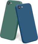 2 Pack Silicone Coque Compatible Pour Iphone Se 2020 / Iphone 8 / Iphone 7 / Iphone Se 2022, Silicone Coque Avec Doublure En Microfibre Douce Protection Complète 4,7"", Vert Foncé/Bleu Marine