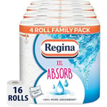 Regina XXL Absorb Kitchen Towels – 16 Rolls Per Pack, Super Absorbent 2-ply sheets, 75 Extra-large Sheets Per Roll, 50% More Absorbent Than Previous XXL Products, Easy Open Pack, 60% PCR Plastic