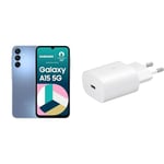 Samsung Galaxy A15 5G 128 Go, Smartphone Android déverrouillé, écran 6,5", Batterie 5000 mAh, Bleu, Version FR & Chargeur Rapide USB Type-C 25 W (sans Fil) Blanc Taille Unique