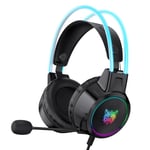 Casque d'oreille de chat rose avec lumiere LED RVB Flexible Mic Casque de jeu Casques RVB St¿r¿o Musique ¿couteur pour PC Gamer Filles Cadeau-Noir RVB 3,5 mm USB_XINENGJI